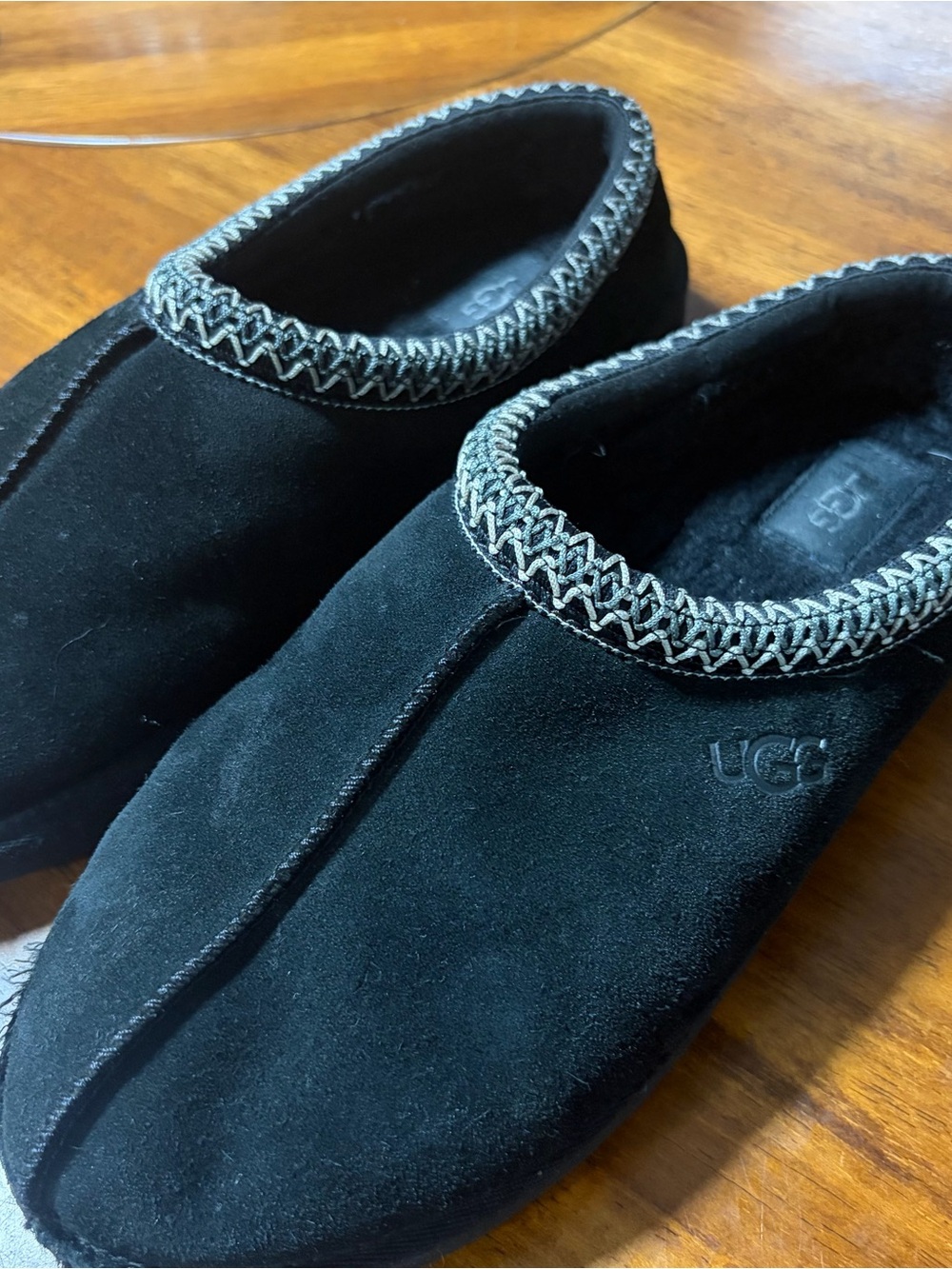 UGG Men’s Black Suede Slip-On Clog with Contrast Stitching